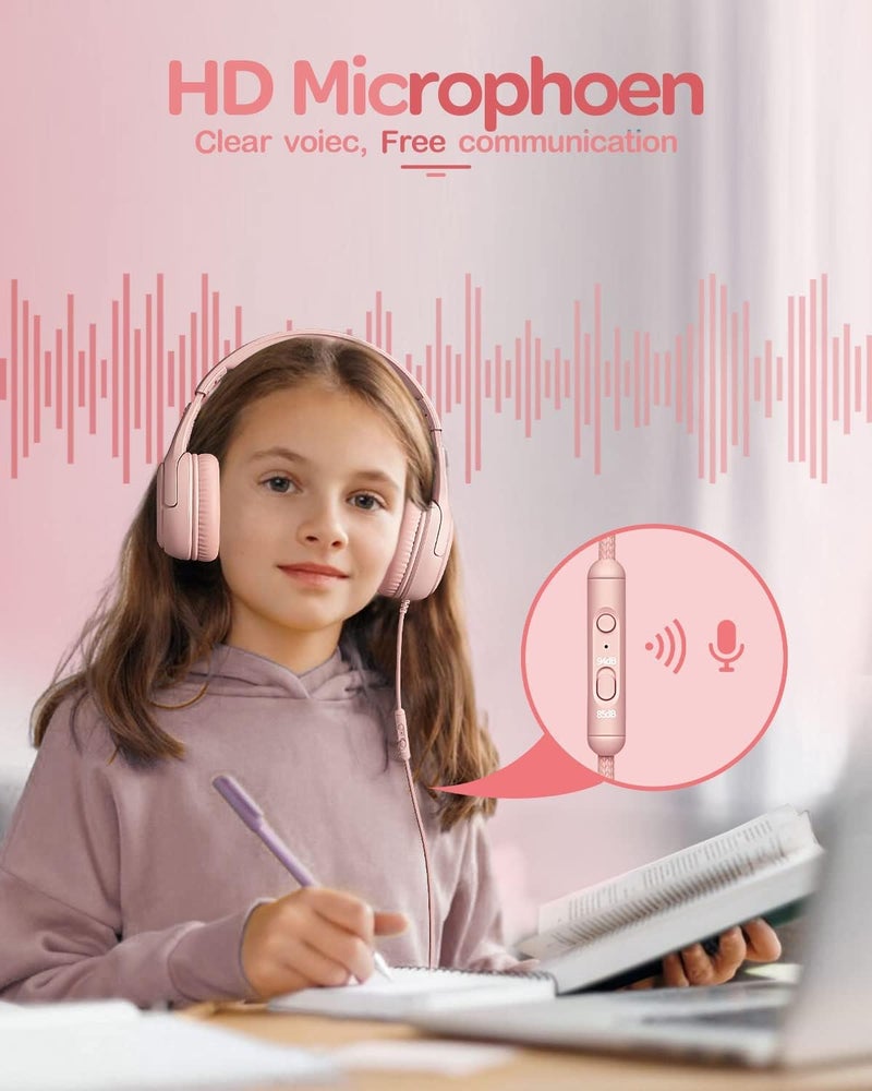 awatrue Kids Headphones with Microphone Foldable Stereo Tangle-Free 3.5mm Jack Wired Cord On-Ear Headset for Children/Teens/Boys/Girls/Smartphones/School/Kindle/Airplane Travel/Plane/Tablet (Pink) - Image 4